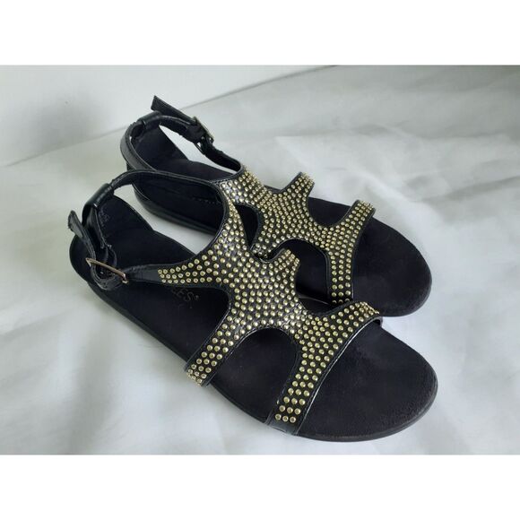 Aerosoles Black Gold Studded Womens Flat Sandal Size 6 - Picture 4 of 11